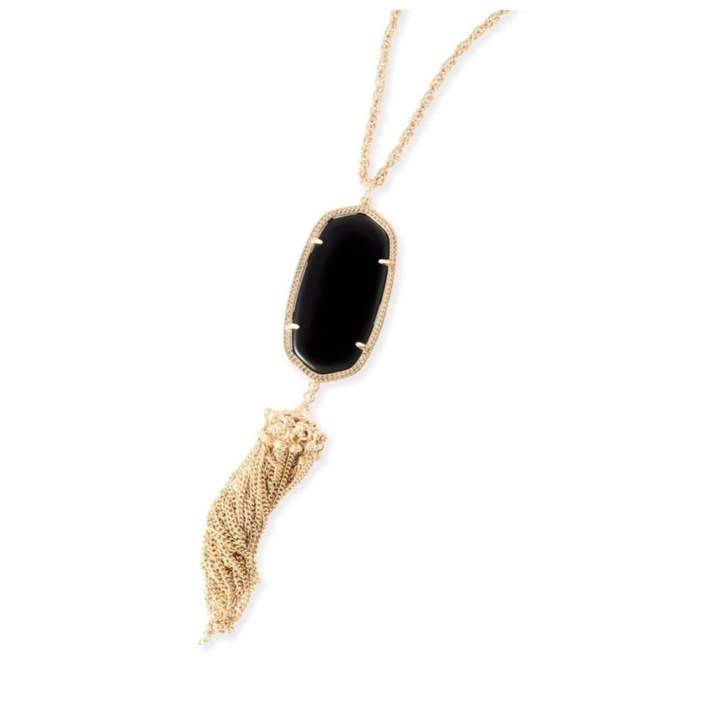 Kendra Scott Rayne Black & Gold Tassel Statement Necklace